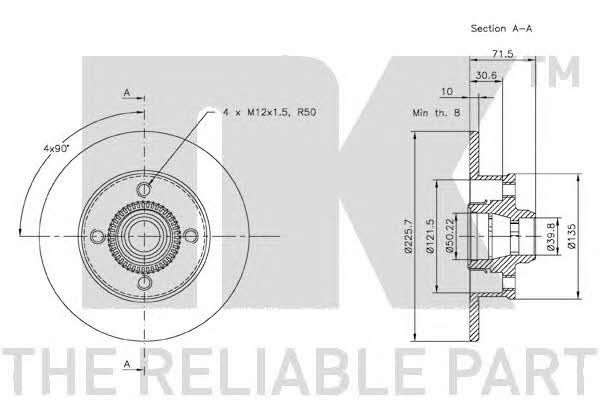NK 2047121 Rear brake disc, non-ventilated 2047121