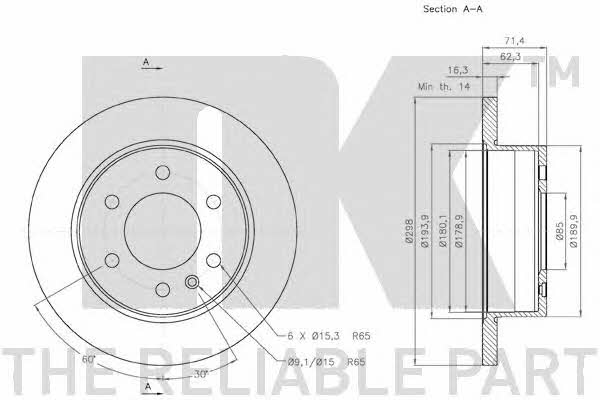 NK 2047122 Rear brake disc, non-ventilated 2047122