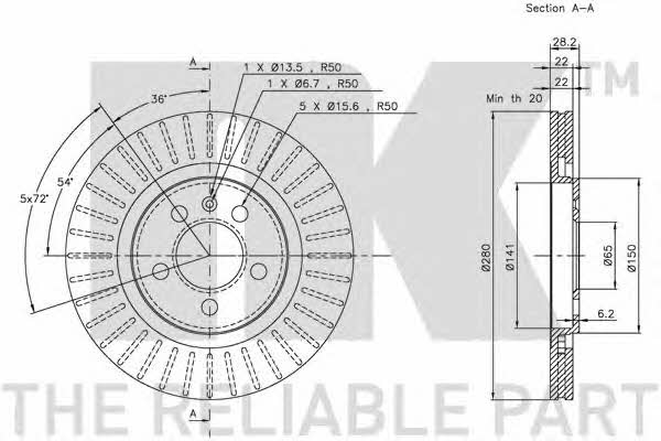 NK 204735 Front brake disc ventilated 204735