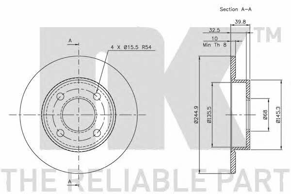 NK 204748 Rear brake disc, non-ventilated 204748