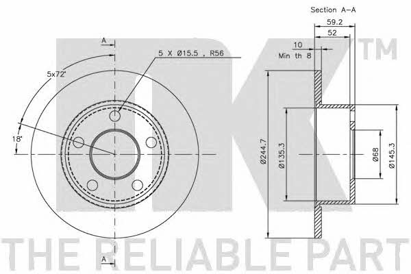 NK 204749 Rear brake disc, non-ventilated 204749
