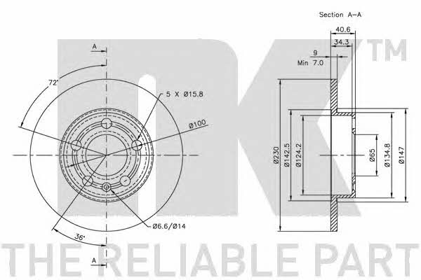 NK 204761 Rear brake disc, non-ventilated 204761