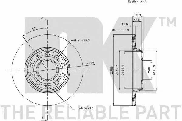 Rear brake disc, non-ventilated NK 204782