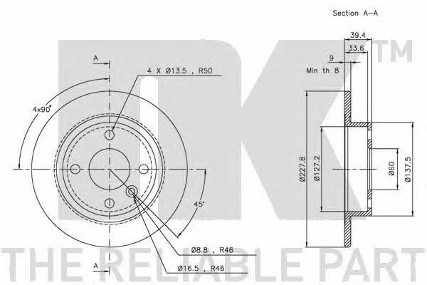 NK 204824 Rear brake disc, non-ventilated 204824