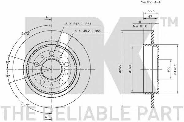 NK 204827 Rear brake disc, non-ventilated 204827