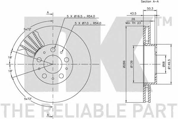 NK 204841 Front brake disc ventilated 204841