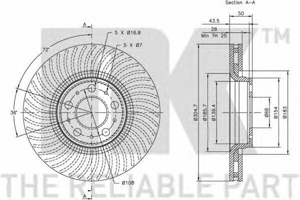 NK 204842 Front brake disc ventilated 204842