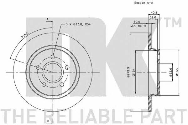 NK 204847 Rear brake disc, non-ventilated 204847