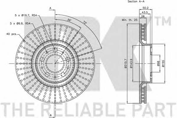 NK 204851 Front brake disc ventilated 204851