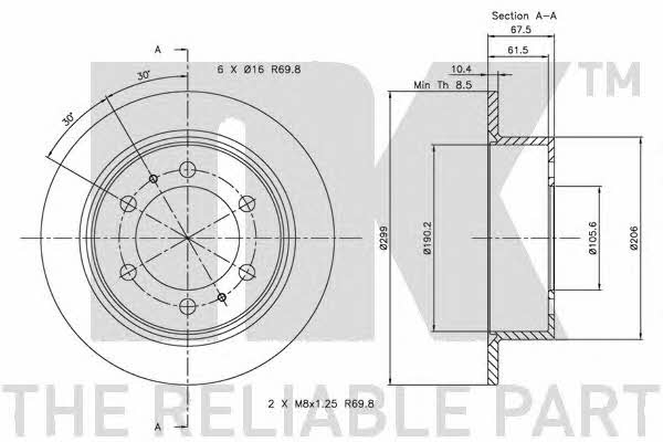 NK 205003 Rear brake disc, non-ventilated 205003