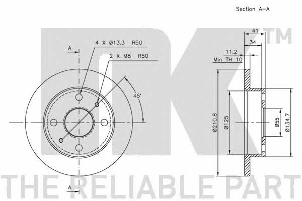NK 205109 Unventilated front brake disc 205109