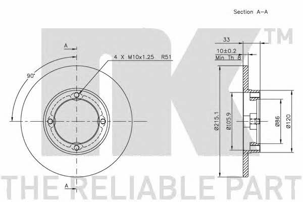 NK 205202 Unventilated front brake disc 205202