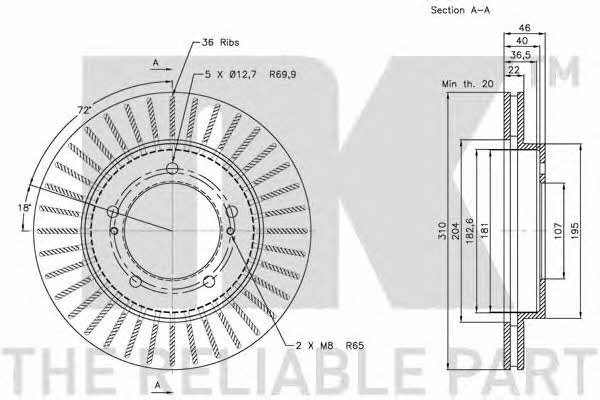 NK 205215 Front brake disc ventilated 205215
