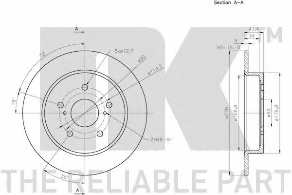 NK 205222 Rear brake disc, non-ventilated 205222