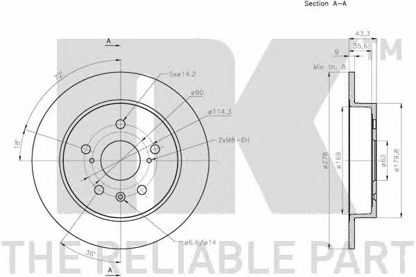 NK 205223 Rear brake disc, non-ventilated 205223