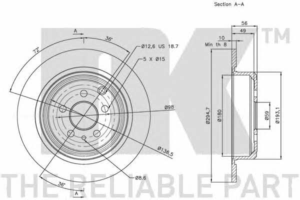 NK 209943 Rear brake disc, non-ventilated 209943