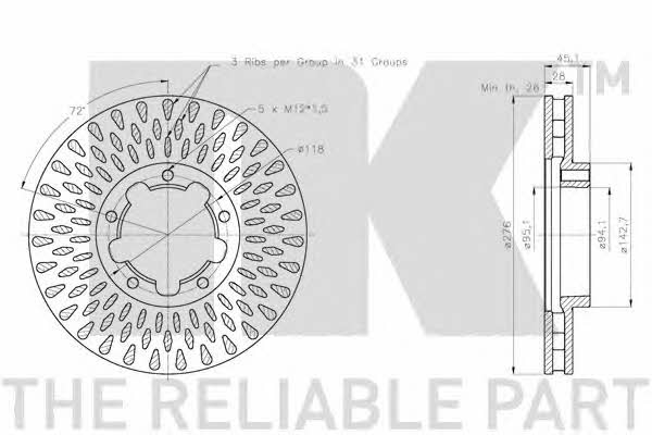 NK 202286 Front brake disc ventilated 202286