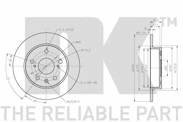 NK 205232 Rear brake disc, non-ventilated 205232