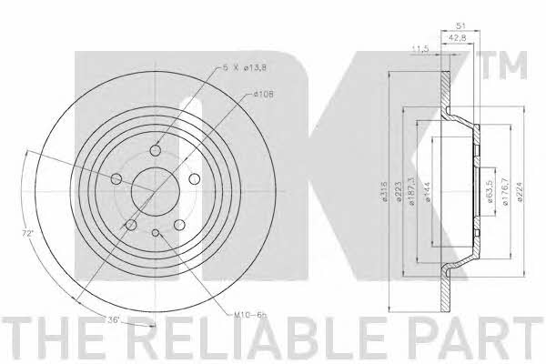 NK 2025102 Rear brake disc, non-ventilated 2025102