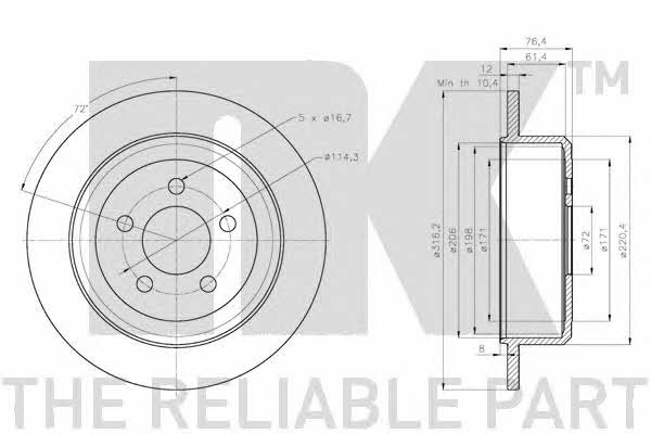 Rear brake disc, non-ventilated NK 209332