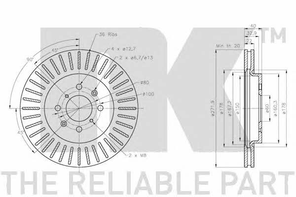 NK 315236 Front brake disc ventilated 315236