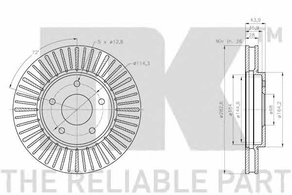 NK 312285 Front brake disc ventilated 312285