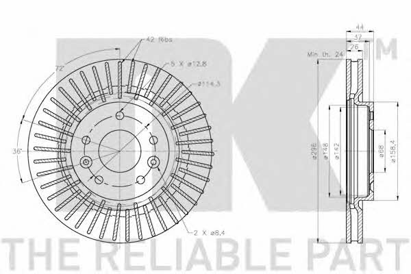 NK 312290 Front brake disc ventilated 312290