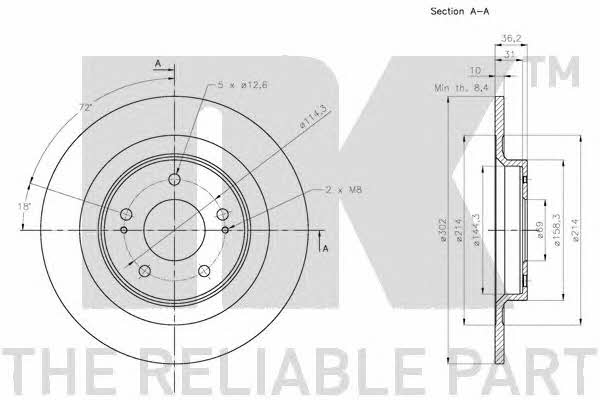 NK 313085 Rear brake disc, non-ventilated 313085