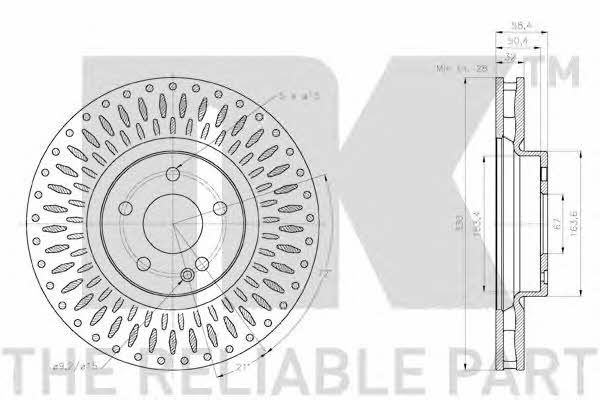 NK 3133129 Front brake disc ventilated 3133129