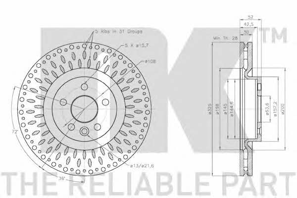 NK 314053 Front brake disc ventilated 314053