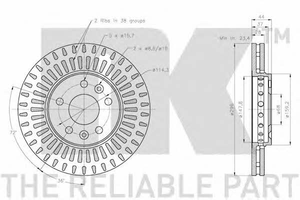 NK 313678 Front brake disc ventilated 313678