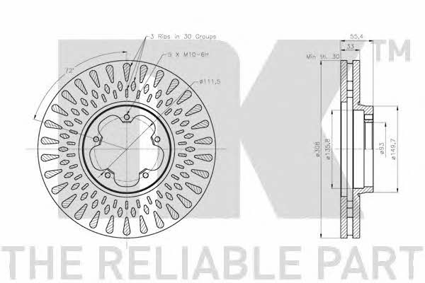 NK 312593 Front brake disc ventilated 312593