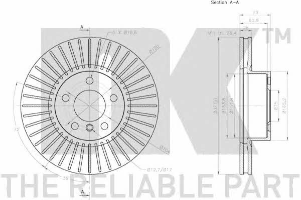 NK 3115104 Front brake disc ventilated 3115104
