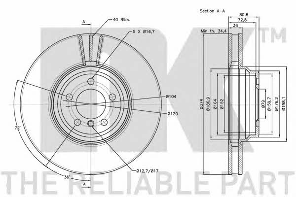 NK 311571 Front brake disc ventilated 311571
