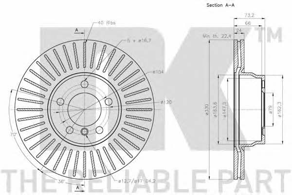 NK 311596 Front brake disc ventilated 311596