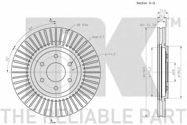 NK 312276 Front brake disc ventilated 312276