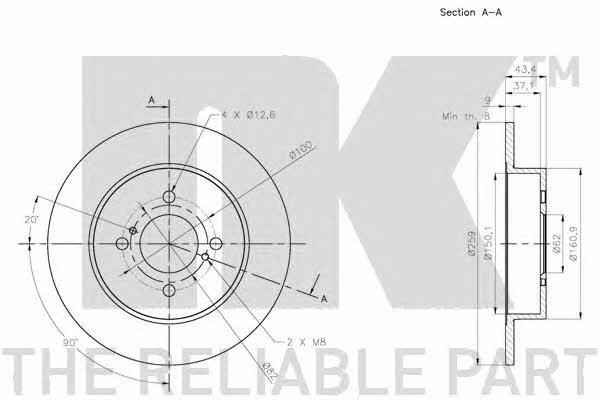 NK 205229 Rear brake disc, non-ventilated 205229