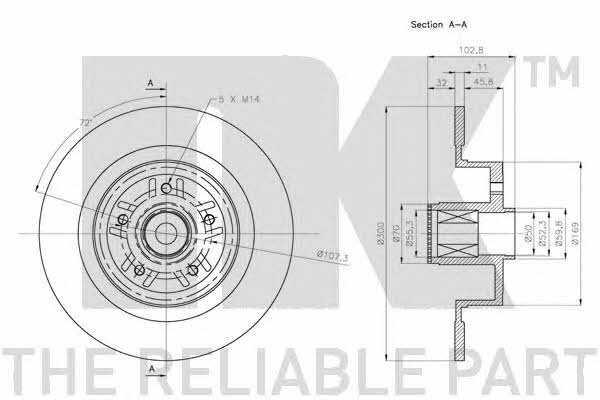 NK 313987 Rear brake disc, non-ventilated 313987