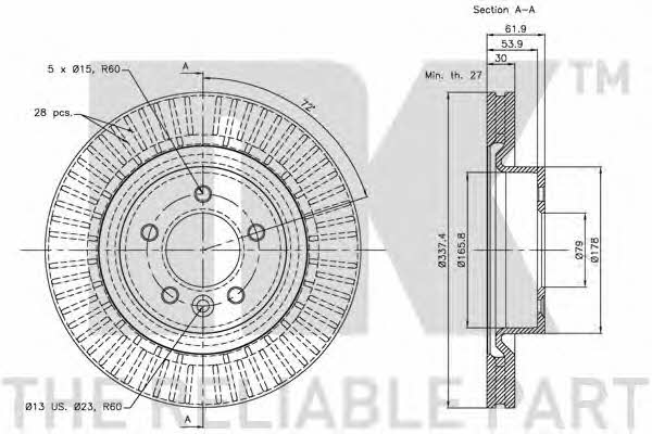 NK 314027 Front brake disc ventilated 314027