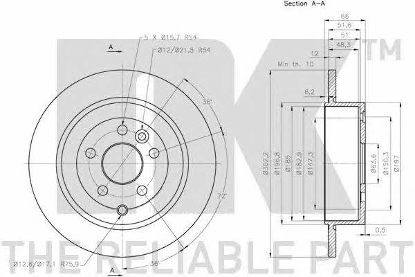 NK 314031 Rear brake disc, non-ventilated 314031