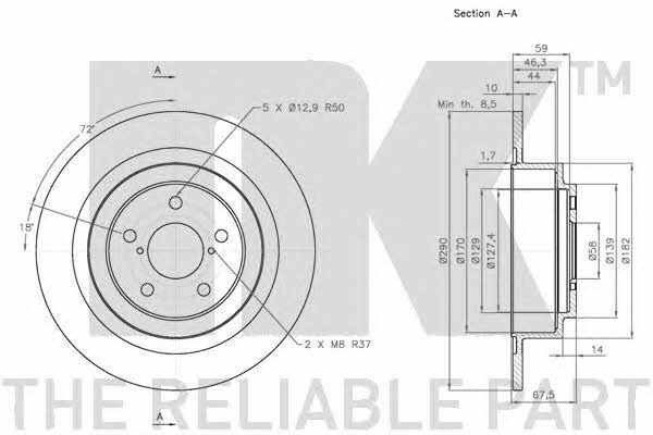 NK 314415 Rear brake disc, non-ventilated 314415