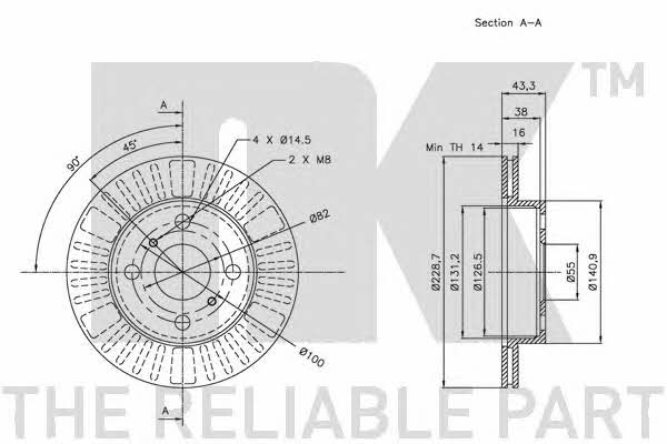 NK 314566 Front brake disc ventilated 314566