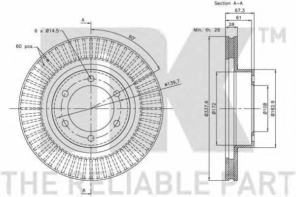 NK 314598 Front brake disc ventilated 314598