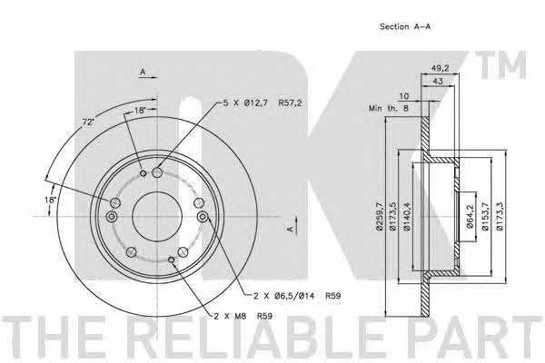 NK 312638 Rear brake disc, non-ventilated 312638