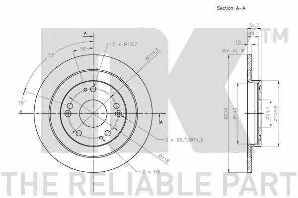 NK 312663 Rear brake disc, non-ventilated 312663