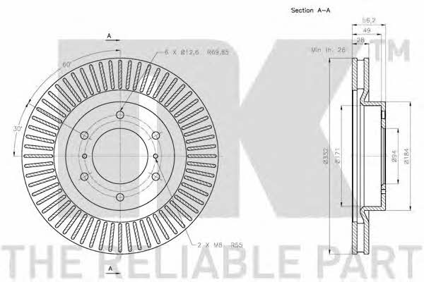 NK 313055 Front brake disc ventilated 313055