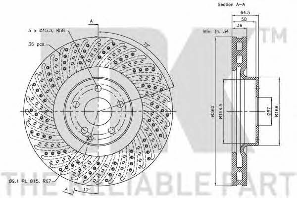 NK 313366 Front brake disc ventilated 313366