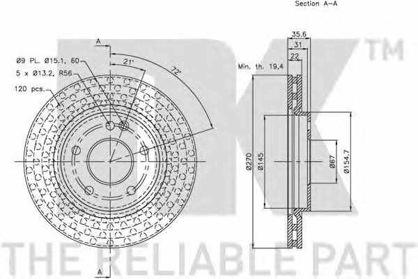 NK 313369 Front brake disc ventilated 313369