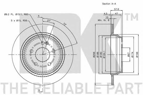 NK 313376 Rear brake disc, non-ventilated 313376
