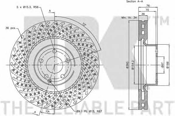 NK 313383 Front brake disc ventilated 313383